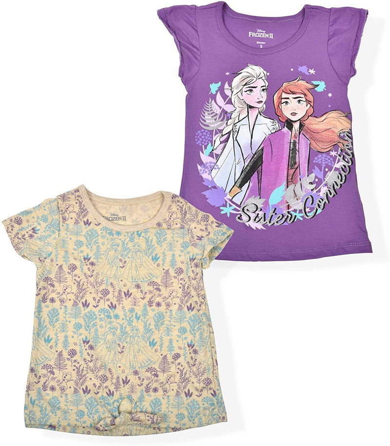 Disney Frozen Girls’ Elsa and Anna 2 Pack T-Shirt for Little Kids – Purple/Beige