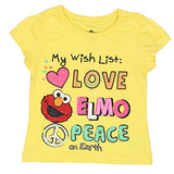 Sesame Street Girl's Love, Elmo, Peace Short Sleeve Graphic Tee Shirt, Yellow