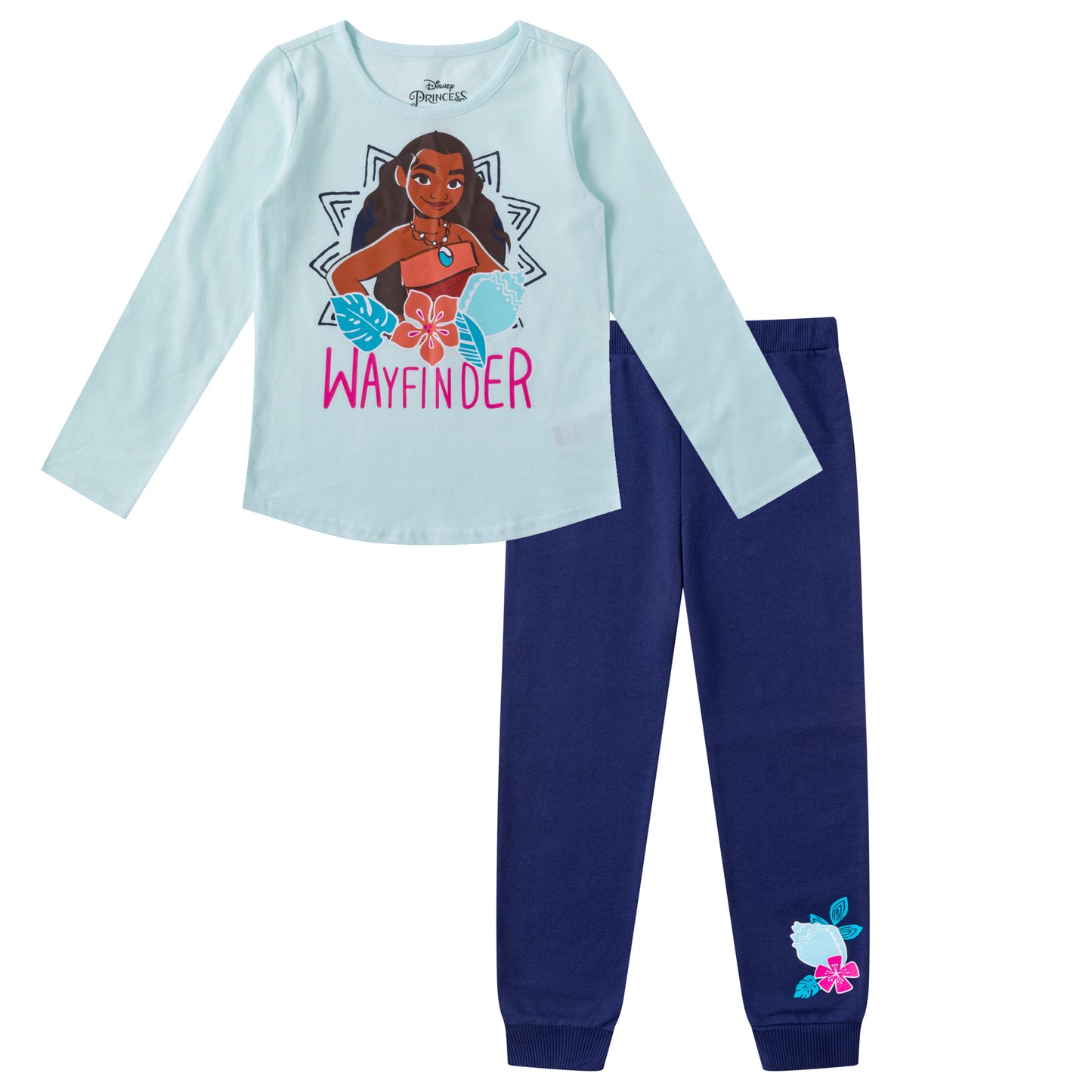 Disney Moana Girls Long Sleeve Shirt and Jogger Pants Set for Toddler, Little and Big Kids – Blue/Navy