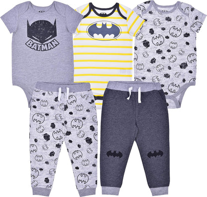 BATMAN Boys? Bodysuits and Jogger Pants Set for Newborn and Infant ? Yellow/Grey