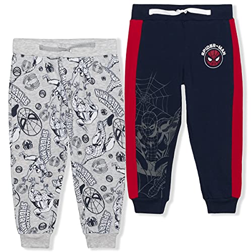 Marvel Spiderman Boys’ 2 Pack Joggers with Drawstring for Toddler and Little Kids – Red/Navy/Grey