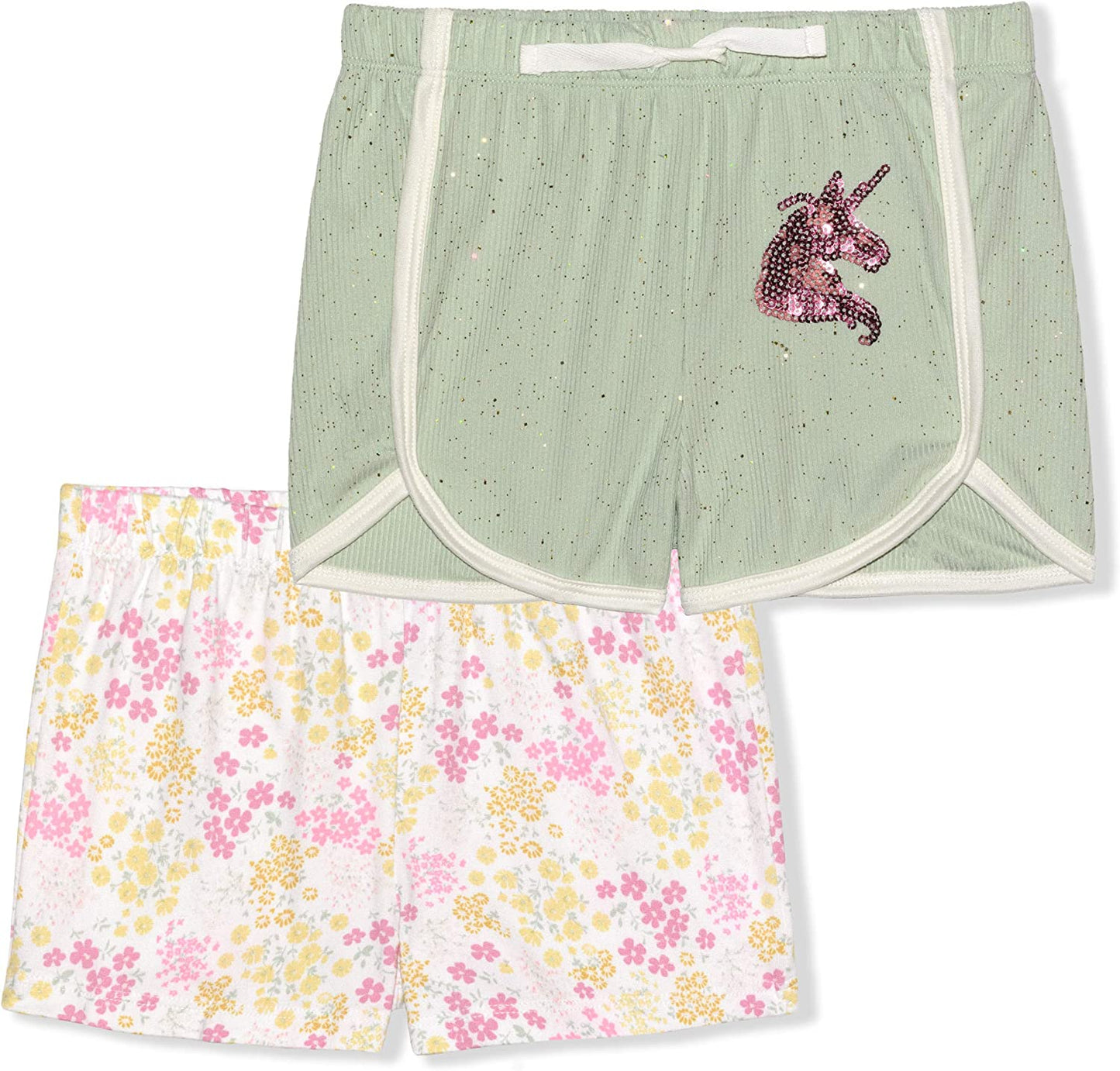 Young Hearts Girls’ 2 Pack Shorts for Toddler, Little and Big Kids – Yellow/Grey Green/White or Pink