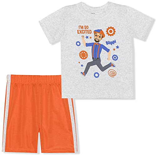 Blippi 2 Pack Short Sleeve Tee Shirt and Mesh Shorts Set for Boys, Toddler’s Sportswear Light Gray