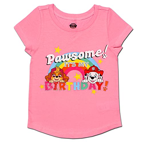 Nickelodeon Paw Patrol Skye and Marshall Girls’ Short Sleeve Birthday Shirt for Toddler – Pink