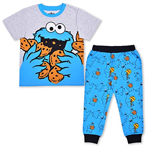 Sesame Street Elmo and Cookie Monster Boys’ T-Shirt and Jogger Pant Set for Infant and Toddler – Red/Blue/Grey