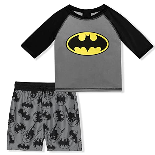 DC Comics Superman or Batman Boys Long Sleeve Tee and Shorts Set for Toddler and Little Kids – Black/Red