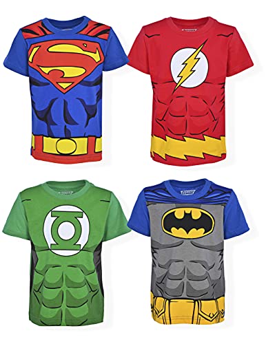 DC Comics Justice League Boys’ 4 Pack T-Shirts for Toddler and Little Kids– Blue/Red/Green/Gray