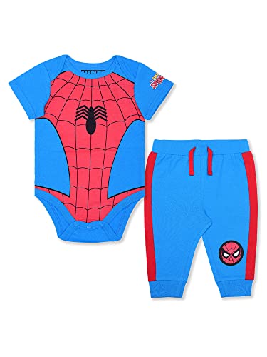 Marvel Avengers Boys’ Bodysuit and Jogger Set for Newborn and Infant –Blue/Navy/Red/Green/Black/Grey