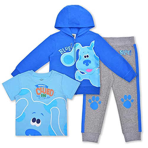 Nickelodeon Blue’s Clues Boys 3 Piece T-Shirt, Zip Up Hoodie and Joggers Set for Infants and Toddlers – Blue/Grey