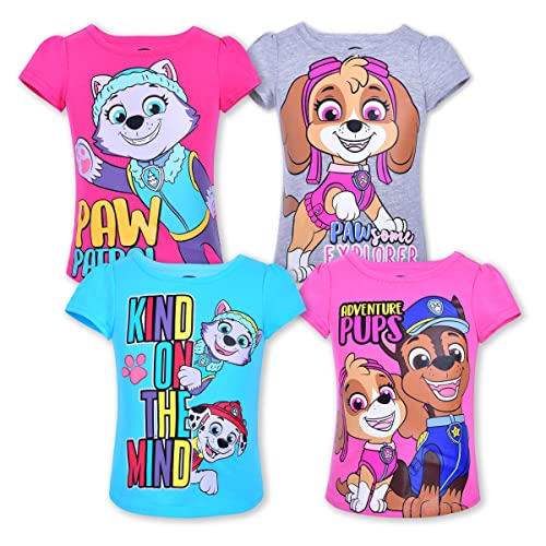 Nickelodeon Paw Patrol Skye and Everest Girls’ Short Sleeve Shirt 4 Pack for Toddler and Little Kids – Blue/Purple/Pink