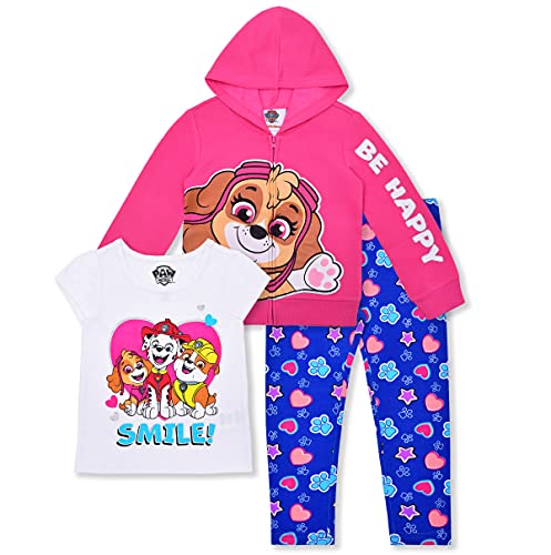 Paw Patrol Girls Skye, Marshall and Rubble Pink Hoodie, T-Shirt and Leggings Set for Toddler Girl, Little Girl and Big Girl