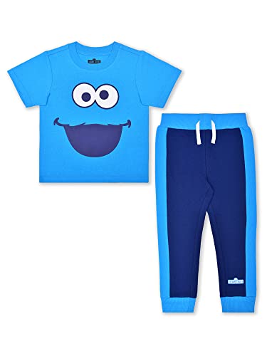 Sesame Street Elmo or Cookie Monster Boys’ T-Shirt and Jogger Set for Infant and Toddler Kids – Blue/Navy or Red/Black