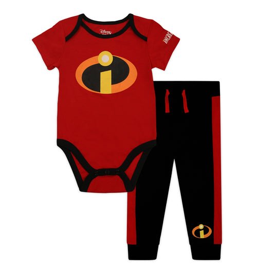 Disney The Incredibles Boys’ Short Sleeve Bodysuit and Jogger Set for Newborn and Infant – Red/Black