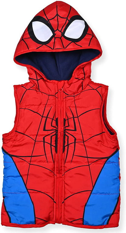 Marvel Spiderman Boys Hooded Vest, Long Sleeve T-Shirt and Jogger Pants Set for Toddler and Little Kids – Blue/Red/Navy