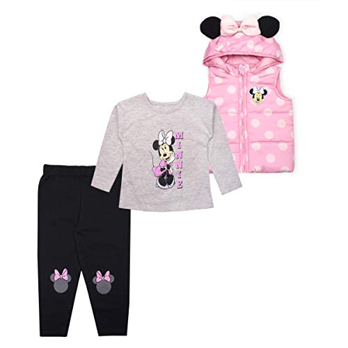 Disney Minnie Mouse Girls' Shirt, Vest and Leggings Set for Toddler and Little Kids - Pink