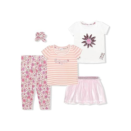 Nannette Girls? Shirt, Tutu Skirt, Leggings and Scrunchie Set for Toddler and Little Kids ? Pink/White or Pink/Grey