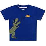 10 Threads Boy's Dinosaur Crewneck Short Sleeve Tee Shirt, Cookie T-Rex Graphic Print, Blue