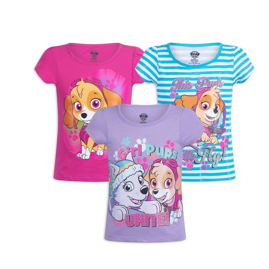 Nickelodeon Paw Patrol Skye and Everest Girls’ 3 Pack T-Shirts for Toddler Little Kids – Pink/Purple/Blue