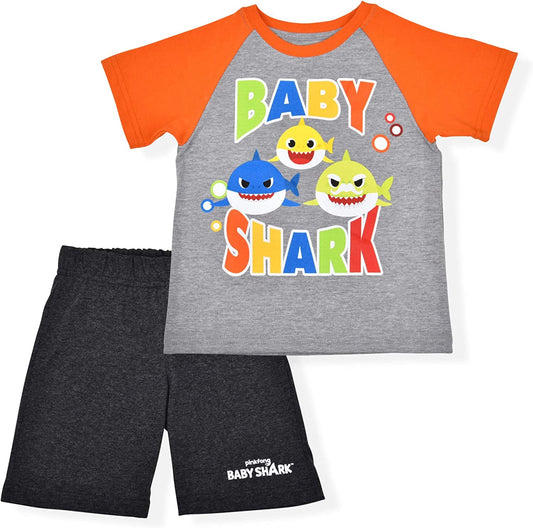 Nickelodeon Baby Shark T-Shirt and Short Set for Toddler Boys – Blue/Black or Grey/Blue or Grey/Orange or Grey/Black