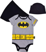 BATMAN Boys? Bodysuit With Cape and Hat Set for Newborn and Infant ? Grey/Black