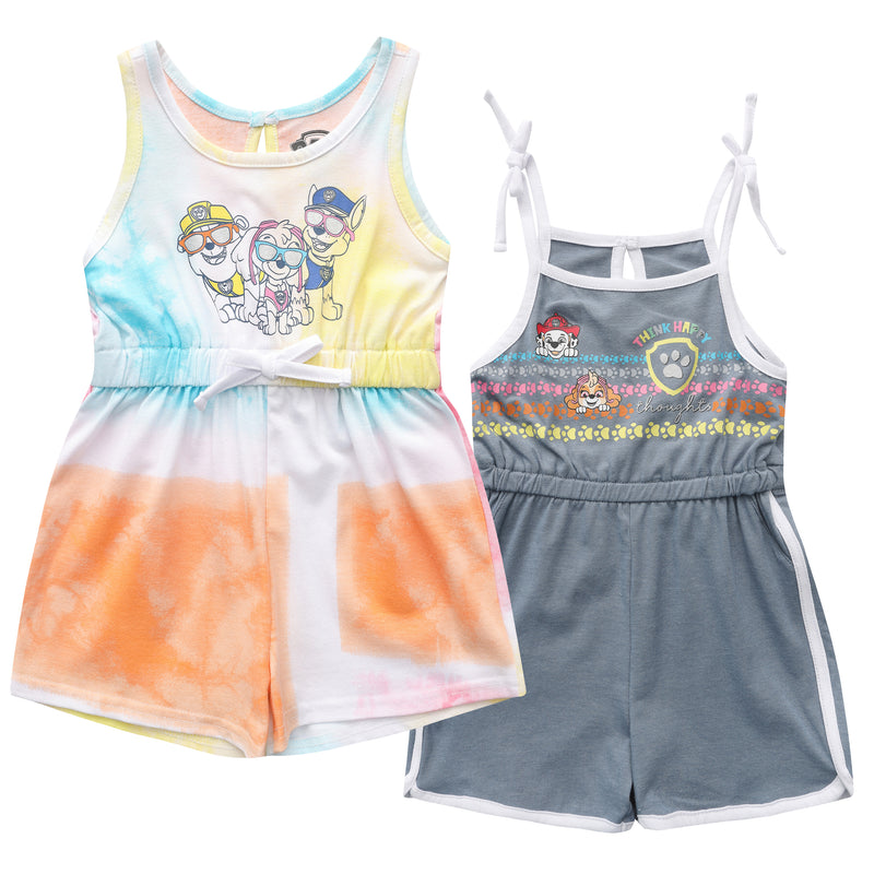 Nickelodeon Paw Patrol Skye, Chase, Marshall and Rubble Girls 2 Pack Sleeveless Romper Shorts for Toddlers