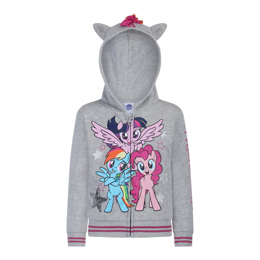 My Little Pony Rainbow Dash, Twilight Sparkle and Pinkie Pie Girls Zip Up Hoodie for Toddlers and Big Kids - Grey