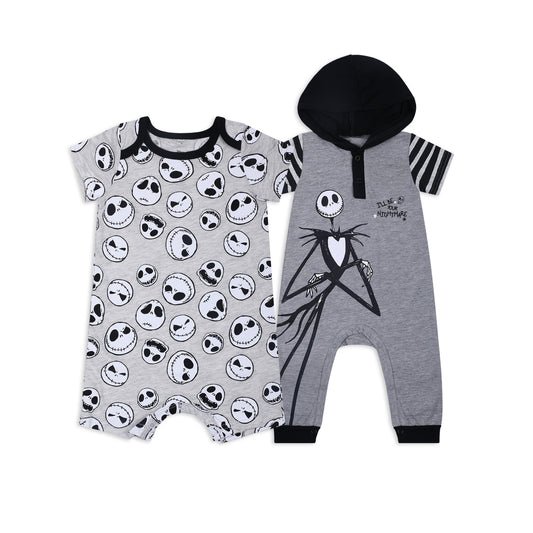 Disney Nightmare Before Christmas Boys’ Coverall Bodysuit and Short Sleeve Bodysuit for Newborn and Infant – Grey