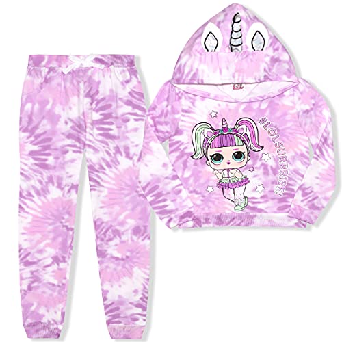 MGA Girl's 2-Pack L.O.L. Surprise! Jogger Pant Set with Hoodie, 3D Horn and Ears, Tie Dye Multi-Color