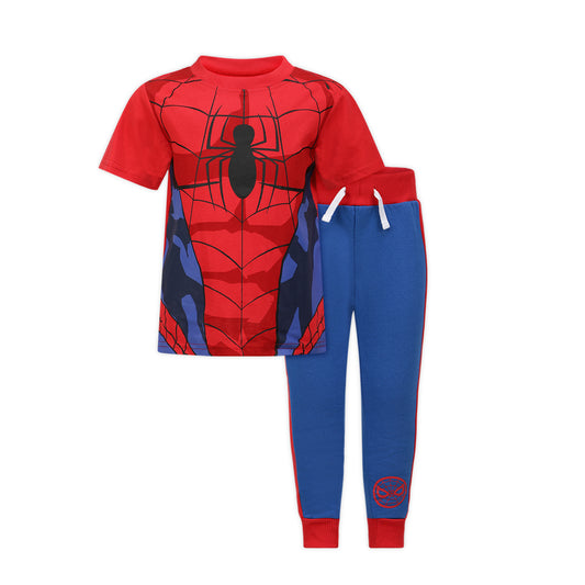 Marvel Spiderman Boys T-Shirt and Jogger Set for Toddler and Little Kids – Red/Blue