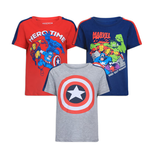 Marvel Avengers Boys’ T-Shirt 3 Pack for Toddler and Little Kids – Grey/Navy/Red