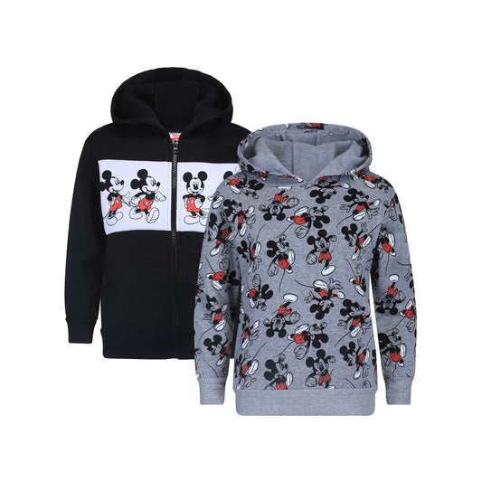 Disney Mickey Mouse Boys’ 2 Pack Hoodie for Toddler and Little Kids – Grey/Black/Red