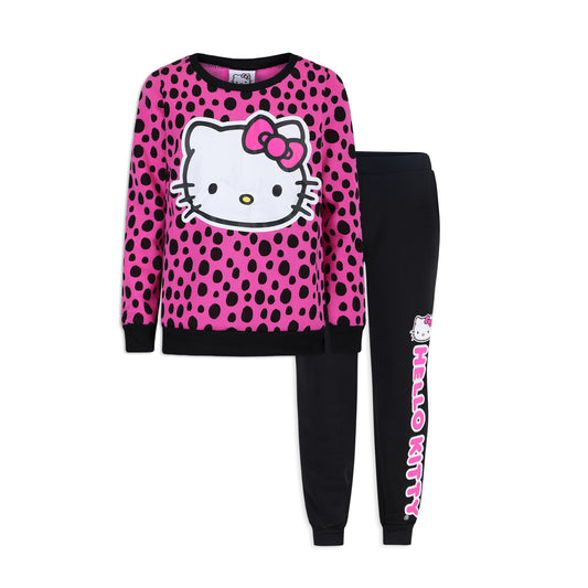 Hello Kitty Plush Girl 2 Piece Sweater Top and Jogger Set Pink