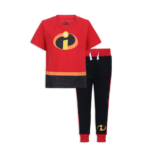 Disney The Incredibles Boys Short Sleeve T-Shirt and Jogger Pants Set for Toddler, Little and Big Kids – Red/Black