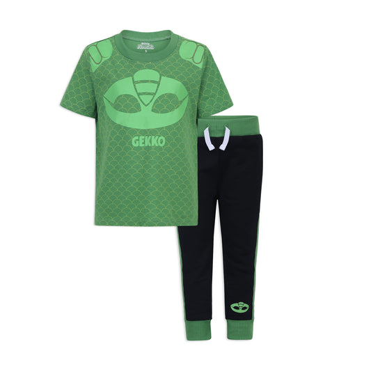 PJ Masks Catboy or Gekko Boys’ T-Shirt and Jogger Set for Toddler and Little Kids – Blue/Navy or Green/Black