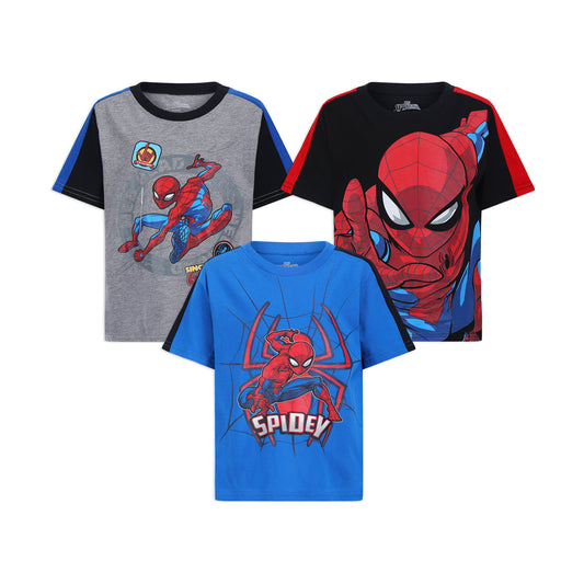 Marvel Avengers Spiderman Boys 3 Pack Short Sleeve T-Shirt for Toddler and Little Kids – Grey/Black/Blue