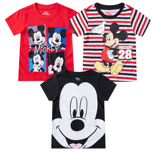 Disney Mickey Mouse Boys’ 3 Pack T-Shirts for Toddler – Red/White/Black