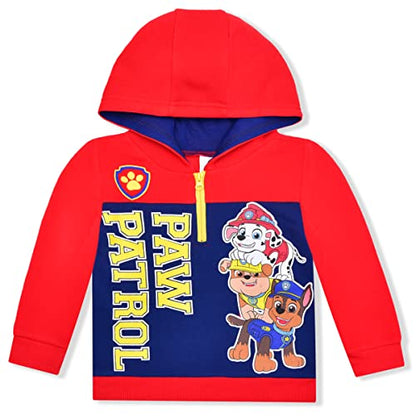 Nickelodeon Paw Patrol Chase, Marshall and Rubble Boys Half Zip Up Hoodie for Toddler and Little Kids – Navy/Red