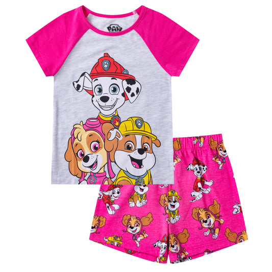 Nickelodeon Paw Patrol Girls Short Sleeve Shirt and Shorts Set for Toddler and Little Kids - Pink/Grey