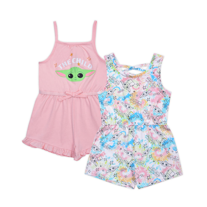 Star Wars The Mandalorian Baby Yoda Girls’ 2 Pack Romper for Toddler – Pink/Blue