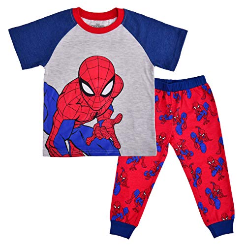 Marvel Spiderman Boys’ Short Sleeve T-Shirt and Joggers Set for Toddler and Little Kids – Red/Blue/Grey