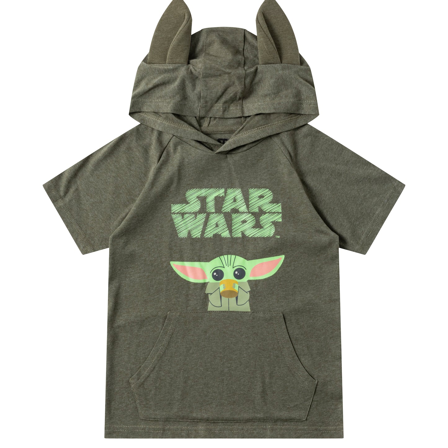 Star Wars Boys Baby Yoda Hooded T-Shirt, T-Shirt and Short Set for Toddler and Little Kids - Green/Grey