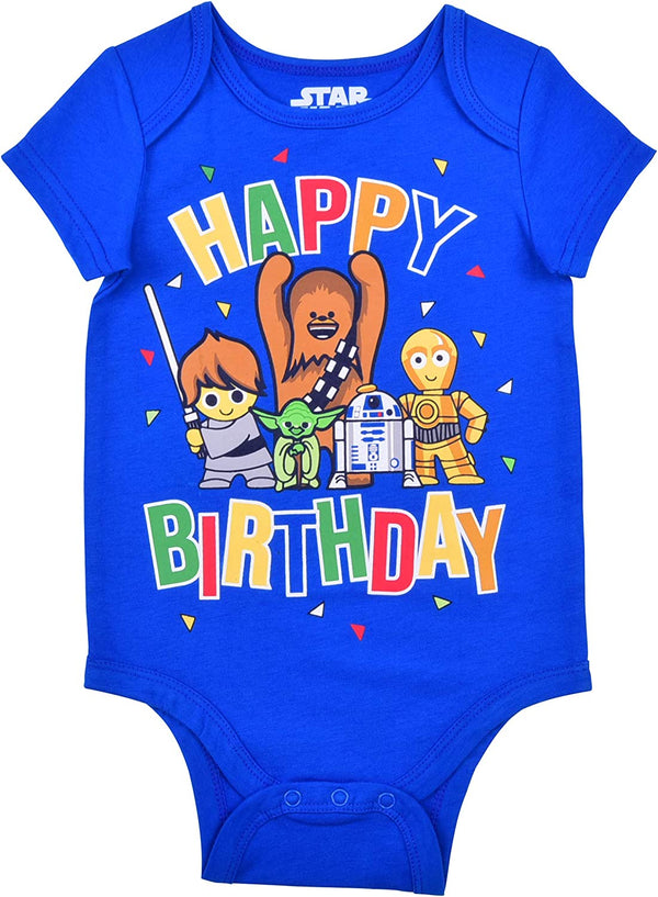 Star Wars Happy Birthday First Birthday Milestone Creeper Baby Bodysuit for Boys - Blue