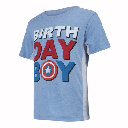 Marvel Avengers Boys’ Captain America Birthday T-Shirt for Toddler and Little Kids – Blue