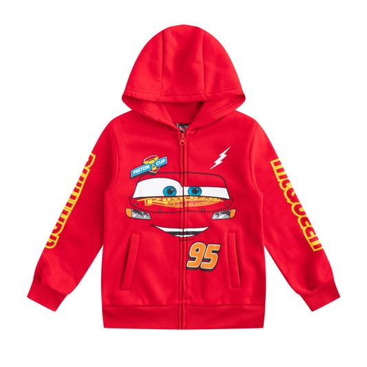 Disney Cars Lightning McQueen Boys’ Zip up Hoodie for Toddler and Little Kids - Red