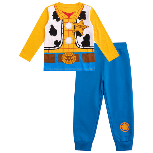 Disney Toy Story Woody and Buzz Lightyear Boys’ Long Sleeve Shirt and Jogger Pant Set for Toddler and Little Kids