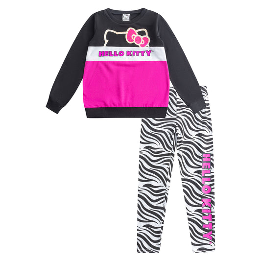 Hello Kitty Girls 2 Piece Sweatshirt and Legging Set for Toddler, Little and Big Girls - Pink/White/Black