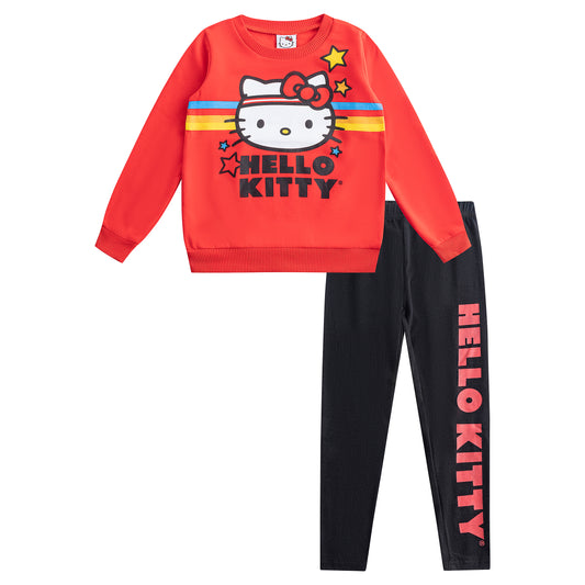 Hello Kitty Girls Sweatshirt and Legging Pants Set for Toddler, Little Kids and Big Kids – Black/Red