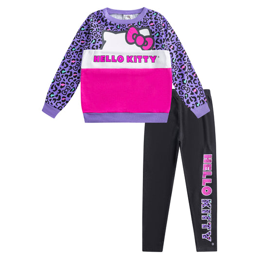 Hello Kitty Girls 2 Piece Sweatshirt and Legging Set for Toddler, Little and Big Girls - Pink/Purple/Black