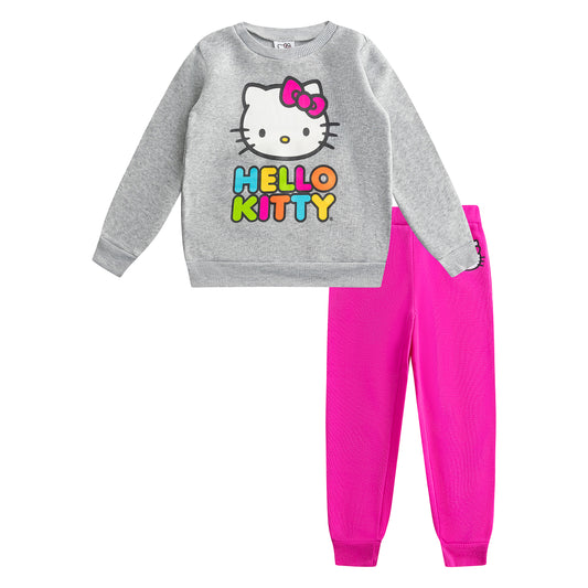 Hello Kitty Plush Girl 2 Piece Sweater Top and Jogger Set Pink/Grey