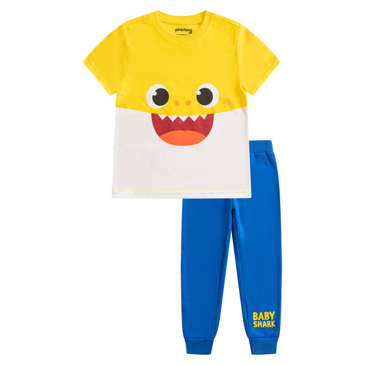 Baby Shark Nickelodeon 2 Piece T-Shirt and Jogger Sweatpants For Boy Infant, Toddler and Little Kids - Blue/Yellow